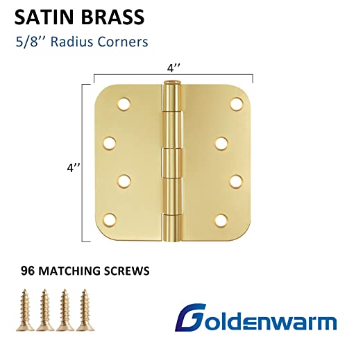 12 Pack Goldenwarm 4 Inch Door Hinges Satin Gold Residential Door Hinges Brass Hinges For Interior And Exterior Doors, 5/8" Radius Corners, Iron #TOP1