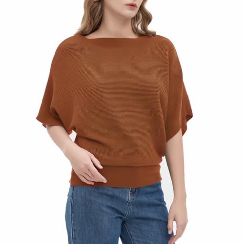 Image of EDSTAR Women Dolman Batwing Sleeves Knitted Sweaters Winter Boat Neck Pullovers Tops