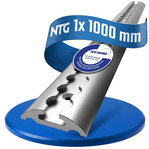 NTG Airlineschiene Zurrschiene Alu 1m / 1000mm halbrund -TÜV Zertifiziert- Anhängerzubehör Ladungssicherung Transportsicherung Aluschiene Zurrleiste LKW Transporter - m. Bohrungen Silber eloxiert