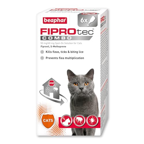 Beaphar - FIPROtec COMBO for Cats 6 pipettes - Kills Fleas Flea Eggs Flea Larvae & Ticks - Stops Fleas Multiplying on Pet and in Home - Vet Strength Cat Flea Treatment
