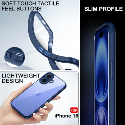 Image of TheGiftKart Ultra-Hybrid Crystal Clear Back Cover Case for iPhone 16 | Slim Fit Shockproof Design | Camera Protection Bump | Transparent Back Cover Case for iPhone 16 (PC & TPU, Blue Bumper)