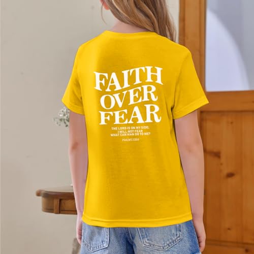 Image of Faith Over Fear Shirt Christian Jesus Tshirts for Girls Religious Inspirational Tees Bible Verse Tops for Kids 3-12