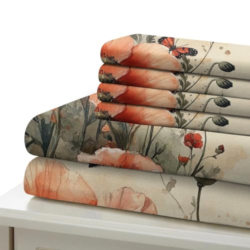 Housse de couette fleurs de pavot 140x200 parure lit microfibre single