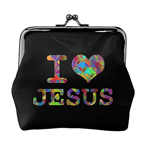 Pu Leather Buckle Coin Purse I Love Jesus Girls Kiss-Lock Change Purse Wallets