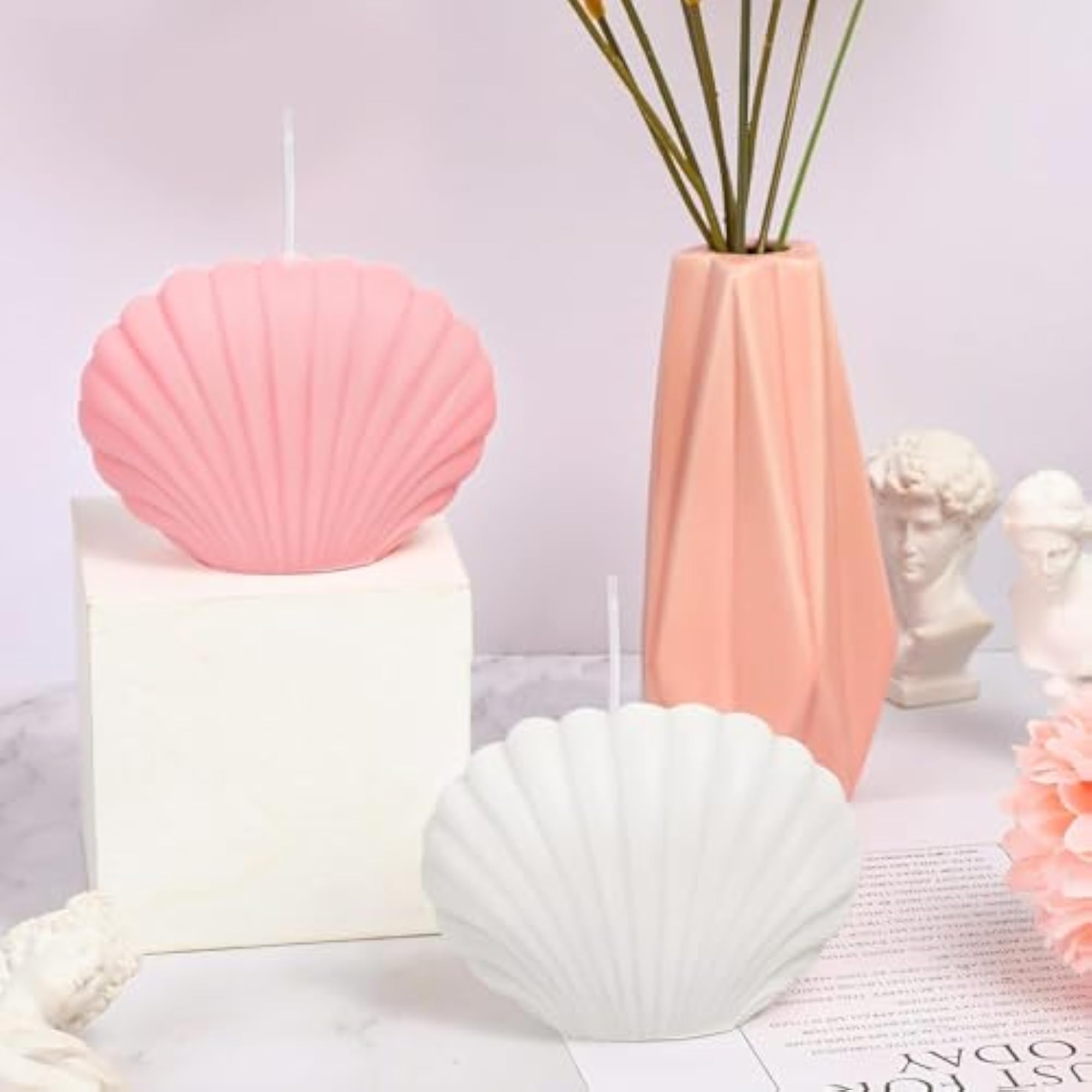 Soy Wax Seashell Scented Candles, Pink & White, Gift