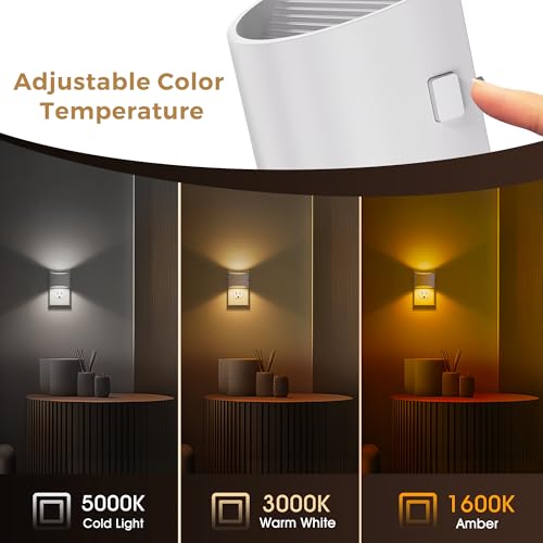 Image of L LOHAS LED Night Lights Plug into Wall with 3CCT Adjustable (1600K /3000K /5000K), 1W Nightlight Plug in wall, Built in Dusk to Dawn Sensor, 2 Pack, White Housing
