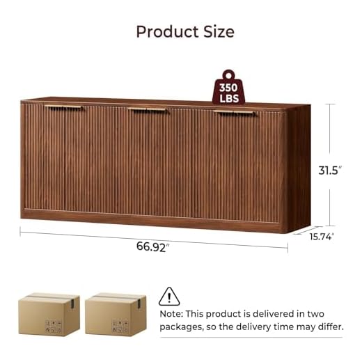 67" Fluted Walnut Buffet Cabinet