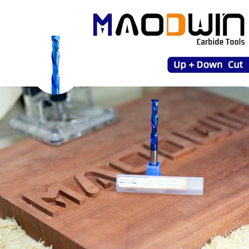 Image of 2PCS Solid Carbide Compression Bit 1 /4 Shank with Nano Blue Coating Extra Long 3 inch Overall Length 1 /4 inch Cutting Diameter CNC Up Down Cut Carbide Spiral Router Bits for Woodworking