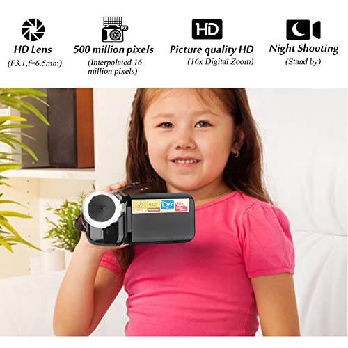 Plyisty Tragbare Kinder Digitalkamera, 1080P USB 2.0 2 Zoll 16X HD Video DV Kamera Camcorder, für Mädchen Jungen Alter 3-12 Urlaub Geburtstagsgeschenk, Schwarz/Rot(Schwarz) - Image 3