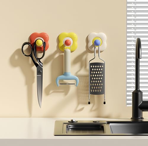 Image of House of Quirk No-Trace Vacuum Suction Cup Hooks, Heavy-Duty Flower Wall Hooks (4 Pack) - Removable & Reusable Hooks for Bathroom, Kitchen, Door Back, Shower (Multicolor)