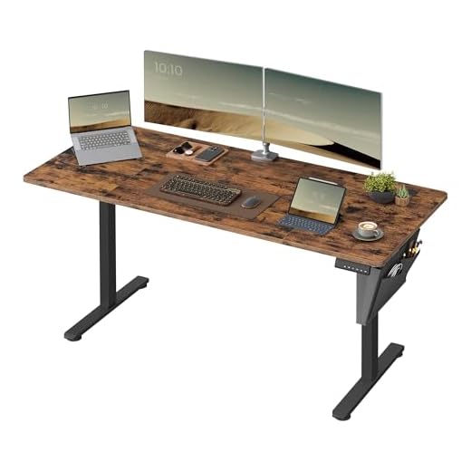 SONGMICS Bureau Électrique Réglable en Hauteur, 160 x 70 cm, Table Assis-Debout, Fonction Mémoire 4 Hauteurs, pour Bureau, Télétravail, Marron Rustique et Noir d'encre LSD136K01