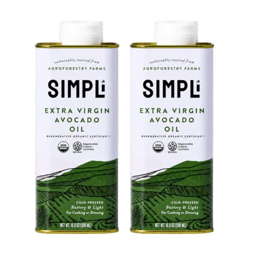 SIMPLi Regenerative Organic Certified® Extra Virgin Avocado Oil, High Smoke Point, Rich in Antioxidants, Cold-Pressed, Non-GMO, 16.9 fl oz (2-Pack)