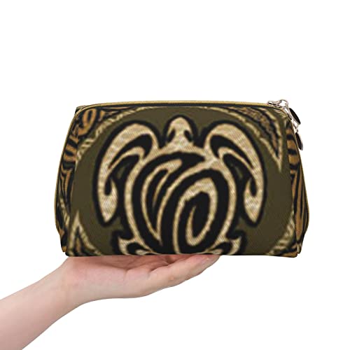 Trousse de maquillage en cuir imprimé tortue hawaïenne blanche