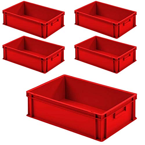 BRB Lot de 5 bacs Euro avec 2 poignées, PP, 600 x 400 x 175 mm, rouge