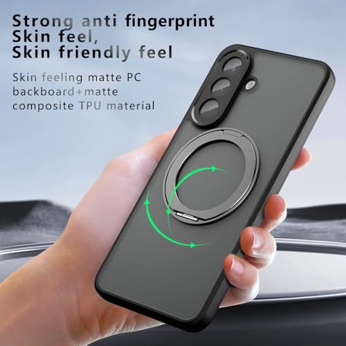 Image of Compatible with Samsung Galaxy A24 4G Case Cover,Compatible with Samsung Galaxy A24 4G Built-in 360Rotating Magnetic Mount Matte Translucent Phone Protective Case Black
