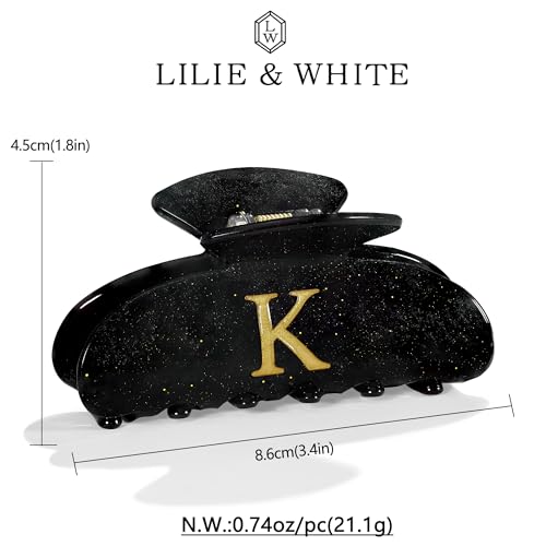 Image of LILIE&WHITE Acrylic Letter Hair Clips For Women Stylish K Monogram Hair Claw Alphabet Hair Clip Fashion Glitter Claw Clips Elegant And Durable Hair Accessory Large Hair Clips Black K