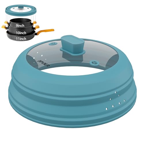 Image of Microwave Splatter Cover, Vented Silicone and Glass Cover Splatter Guard Lid, Food Collapsible Plate Cover Lid with Easy Grip Handle. (Blue, 11.8 inch)