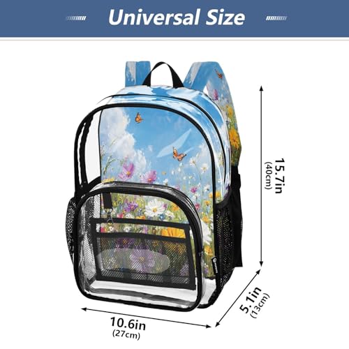 Colorful Beautiful Wildflowers Clear Backpack - Stadium Approved Large 15.7-inch Waterproof Transparent Bag for Sports, Concerts, Work, Travel#2664
