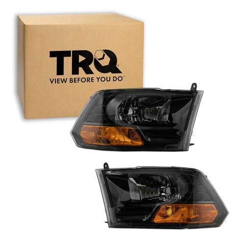 Image of TRQ 2 Piece Headlight Assembly Set Halogen Chrome Bezel Driver & Passenger Side Compatible with 2009-2014 Ford F-150 Without Quad Headlights FO2502287 FO2503287