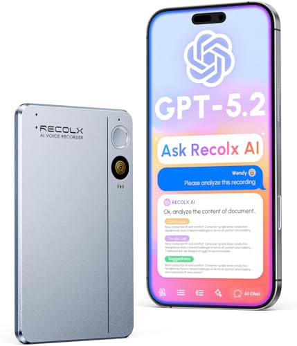 AI Voice Recorder & Transcriber with GPT‑5.2 30‑Hour Recording 112‑Language Speech‑to‑Text Auto Summary Silver Grey