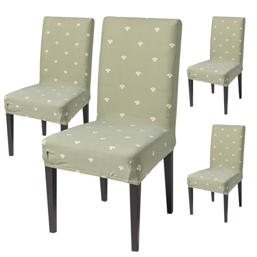 Image of House of Quirk Elastic Chair Cover Stretch Removable Washable Short Dining Chair Cover Protector Seat Slipcover (Pack of 4, Neem Buti)