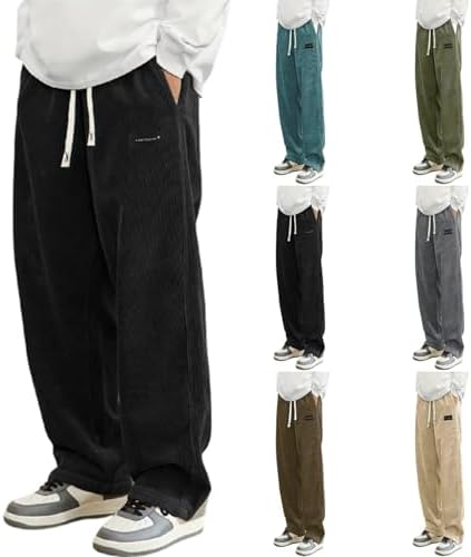 Men's Casual Pants Corduroy Wide Leg Elastic Waist Drawstring Baggy Trousers Activities Breathable Fashion Tunic Pants