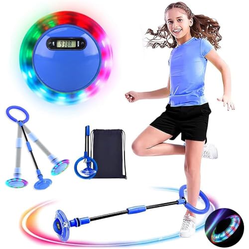 MEISHANG Swing Wheel mit Lichtrad,Swing Wheel mit Zähler,Springring Fußkreisel Kinder,Kinder Blinkender Springring,Faltbarer Blinkender Sprungball,Geschenke für Mädchen 3+ Jahre (blau/-1)