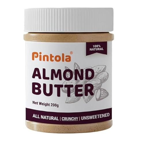Image of Pintola Almond Butter Crunchy 200g All Natural Unsalted Butter, Healthy Almond Butter Unsweetened for Bread Spreads, Vegan