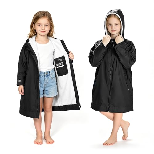 Image of Catalonia Waterproof Kids Swim Parka with Hood, Sherpa Lined Swim Coat with Inner Pocket & Write-On Name Tag