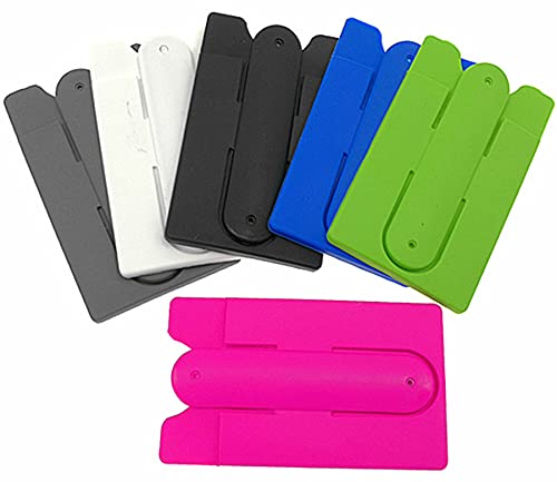 Kinteshun Card Holder with Cell Phone Stand,Stick-on Silicon Rubber Smartphone Sleeve Support Wallet(6pcs)