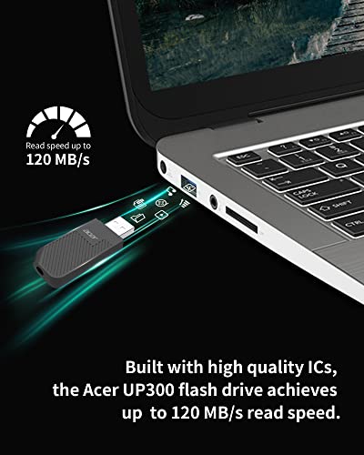 Image of Acer UP300 128GB USB 3.2 Gen 1 Flash Memory Drive, Black - BL.9BWWA.527