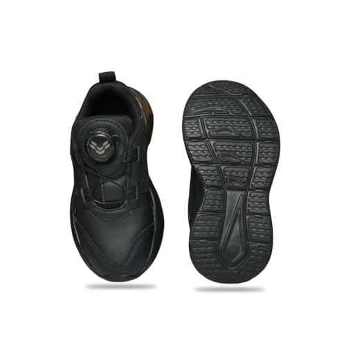 Image of CREG Kids Black School Shoes with Rotary Dial Closure | Lightweight Comfortable Running Shoes for Boys & Girls | Anti-Slip Sole Walking