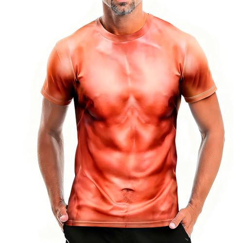 AYBUY Camiseta Divertida con Músculos en 3D, Impresión Patrón 3D Musculoso Camiseta Manga Corta Tops, Cuello Redondo Camiseta de Músculos Abdominales para Hombre L