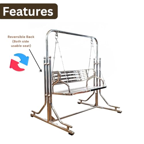 Image of Heavy Duty Stainless Steel Seater Swing with Stand for Adults | Outdoor Garden Swing Chair for Balcony, Patio, Terrace & Lawn | Weather-Resistant Metal Swing | Made in India