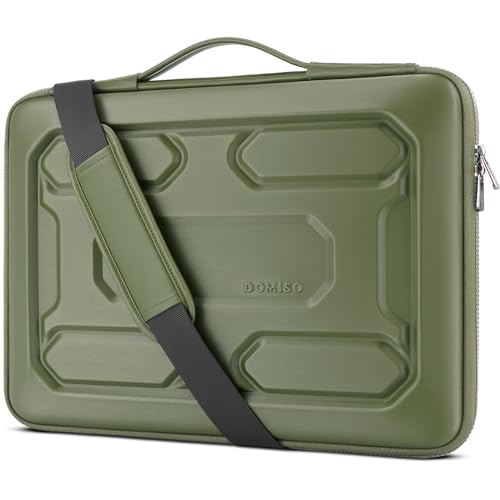 DOMISO 15.6 inch Laptop Sleeve Shoulder Bag Shockproof Bag With shoulder pad Waterproof EVA Protective Carrying Case for 15.6" Yoga 720 IdeaPad 310 320 ThinkPad T570/Dell/HP Envy 15,Green