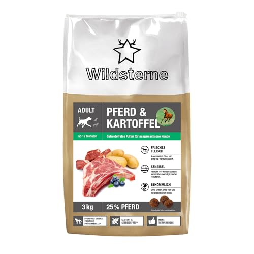Pferd & Kartoffel Adult 3 kg |Getreidefreies Trockenfutter | Monoprotein Pferd| von Tierärzten entwickelt | Hundefutter mit frischem Fleisch | Premiumfutter für Hund
