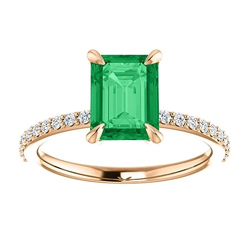 Trendy 1 CT Emerald Cut Emerald Engagement Ring 14k Yellow Gold, Genuine Emerald Diamond Pave Band, Natural Green Emerald Ring, Emerald Edwardian Ring, Wedding Ring3