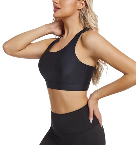 Women's Sports Bra Swim Bra Swimsuit Top Modest High Neck Bikini Bathing Suit Tops with Quick Dry UPF50+ Removable Padded