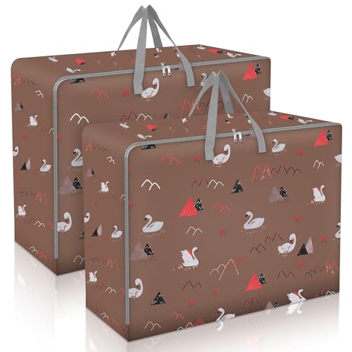 Fentar 2 Stück Aufbewahrungstasche Groß, 105L Aufbewahrungstasche mit Reißverschluss, 600D Oxford Storage Bag, Wasserdicht Umzugstaschen mit Handgriff, Aufbewahrungstasche für Bettdecken und Bettzeug