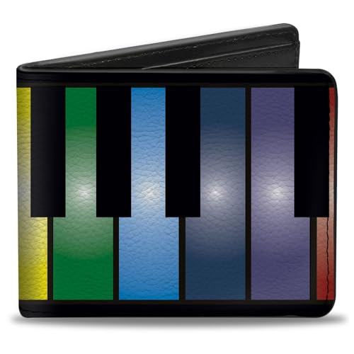 Buckle-Down Men's PU Bifold Wallet-Piano Keys Rainbow, Multicolor, 4.0