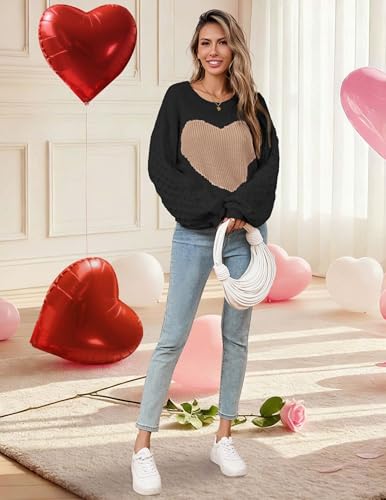 Image of Libsorge Womens Valentine Heart Sweater 2026 Valentines Day Trendy Cute Oversized Long Sleeve Pullover Sweaters