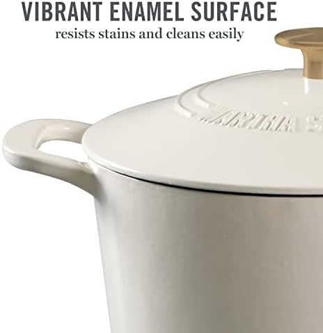 MARTHA STEWART Gatwick 7-Quart Enamel Cast Iron Dutch Oven – Linen White With Gold – Heavy-Duty Dutch Oven for Slow Cooking, Braising & Baking - Thumbnail 4