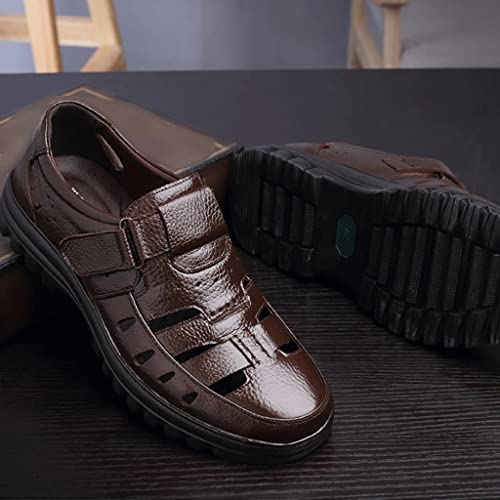 Mens Sandal Hook Loop Hollow Black Shoes for Men Sewing Massage Driving Shoes Male(D,42 Code)2