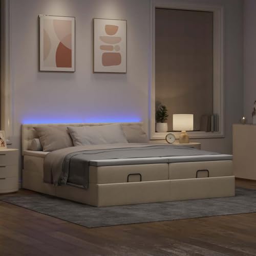 Vetnasa Estructura de Cama otomana con colchones Tela Crema 160x200cm Mobiliario, Camas y Accesorios, Camas y somieres Crema 115,98 KG