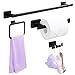 DUFU 4 Piezas Toalleros de Baño Juegos de Accesorios de Baño, 40CM Toallero Baño Anillo de Baño Montaje en Pared, Inoxidable Soporte para Papel Higiénico Toalleros de Gancho, Negro Mate
