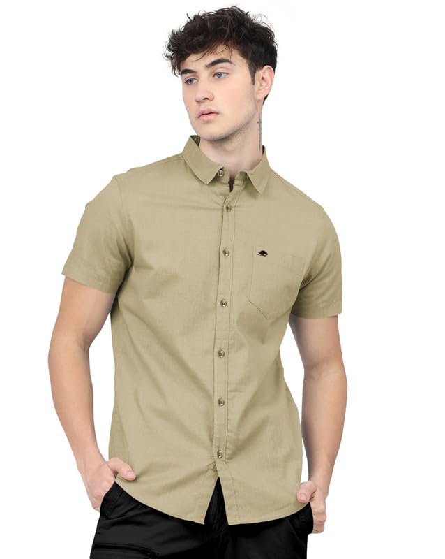 Image of BRUCEWANE Men's 100% Cotton Half Sleeve Shirt
