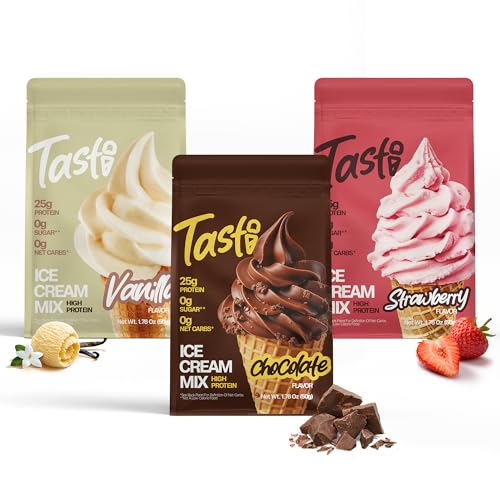 TASTI High-Protein Ice Cream Mix - Chocolate, Vanilla, & Strawberry Sugar Free Ice Cream Powder -...