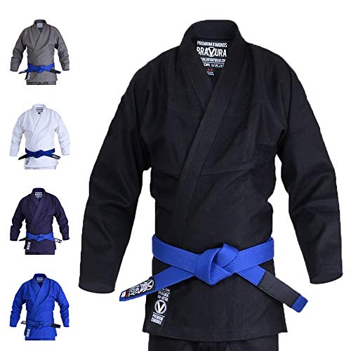 Valor Bravura Classic Plain BJJ GI con un cinturón Blanco Elite Gratis, Color Negro, tamaño A3