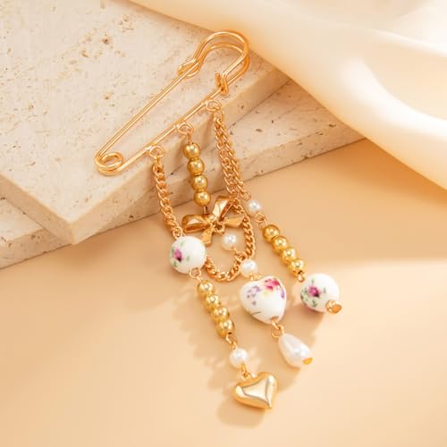 Image of Vintage Safety Pin Brooch for Layered Chain Tassel Decorative Pins for Lapel, Sweater, Hat, Scarf, Shawl - Cute Y2K Grunge Punk Style