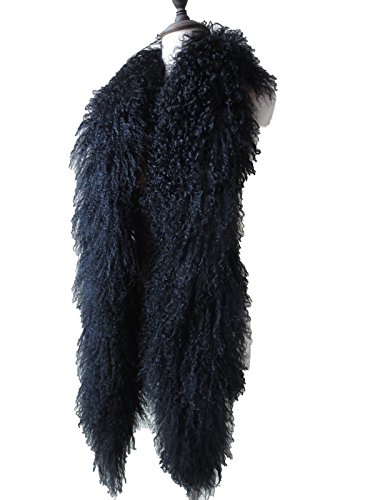 Real Mongolian Lamb Fur Scarf Wool Wraps Black Overlength Warm #TOP1